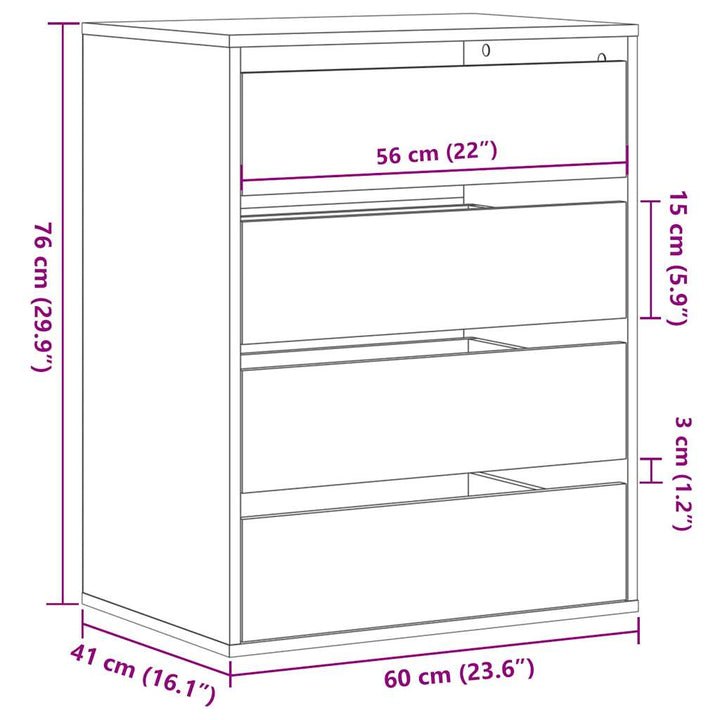 kommode til hjørne 60x41x76 cm konstrueret træ sonoma-eg