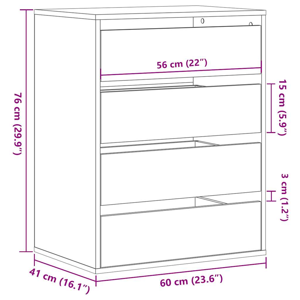 kommode til hjørne 60x41x76 cm konstrueret træ grå sonoma-eg