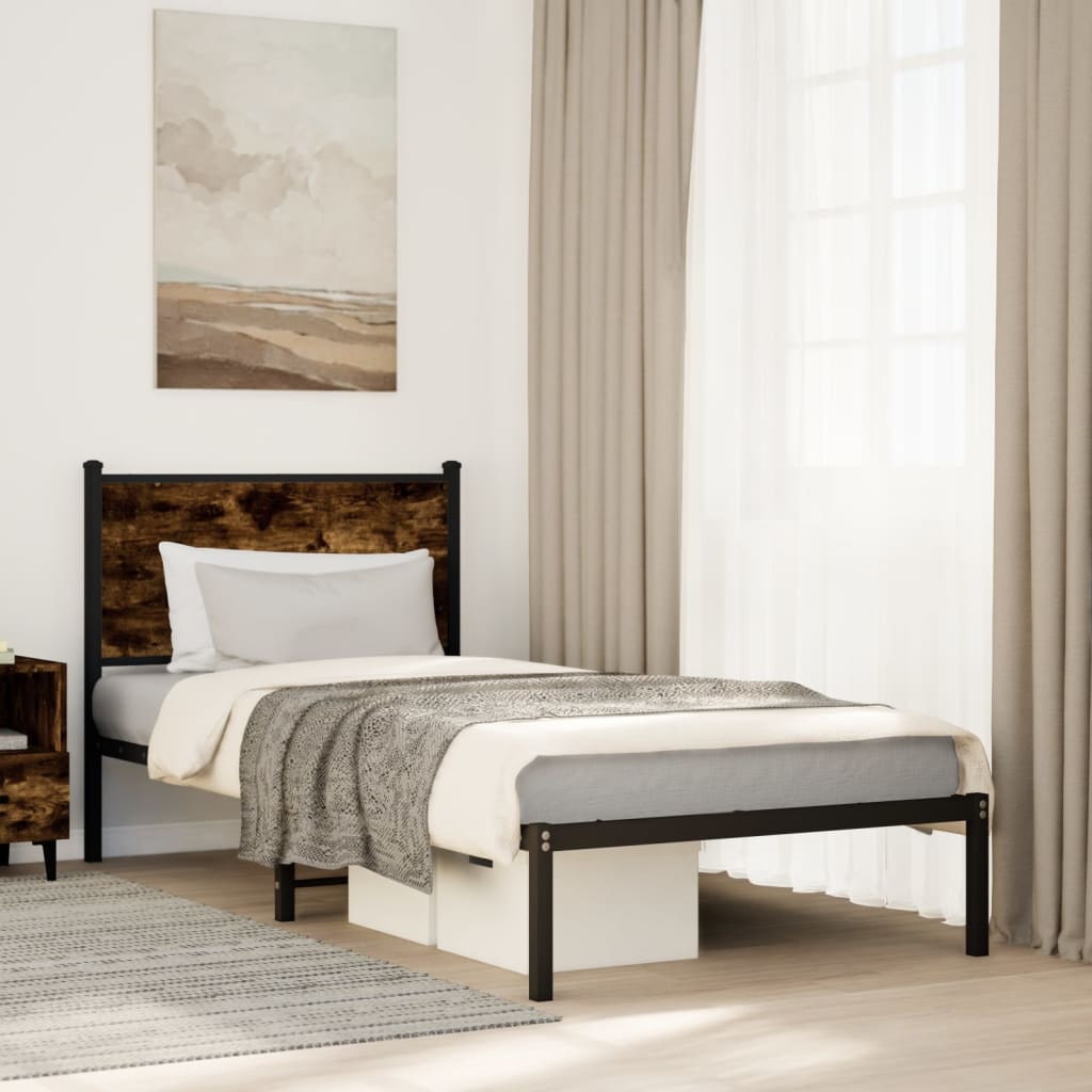 sengeramme uden madras 75x190 cm metal røget egetræsfarve