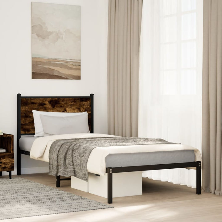 sengeramme uden madras 75x190 cm metal røget egetræsfarve