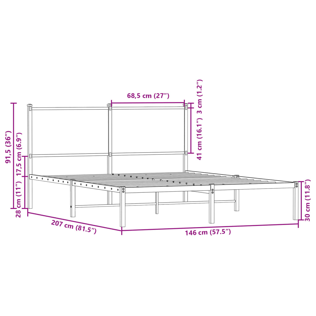 sengeramme uden madras 140x200 cm metal røget egetræsfarve