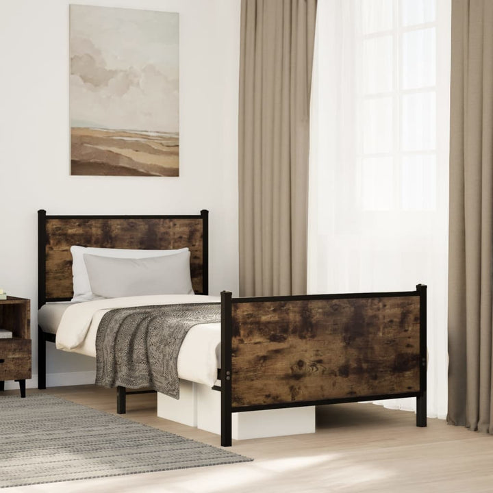 sengeramme uden madras 90x200 cm metal røget egetræsfarve