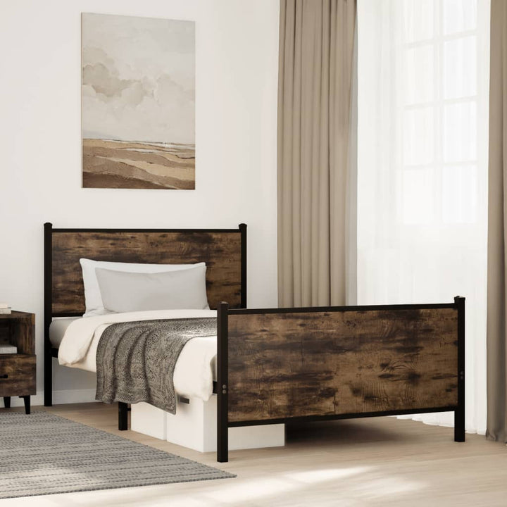 sengeramme uden madras 100x200 cm metal røget egetræsfarve