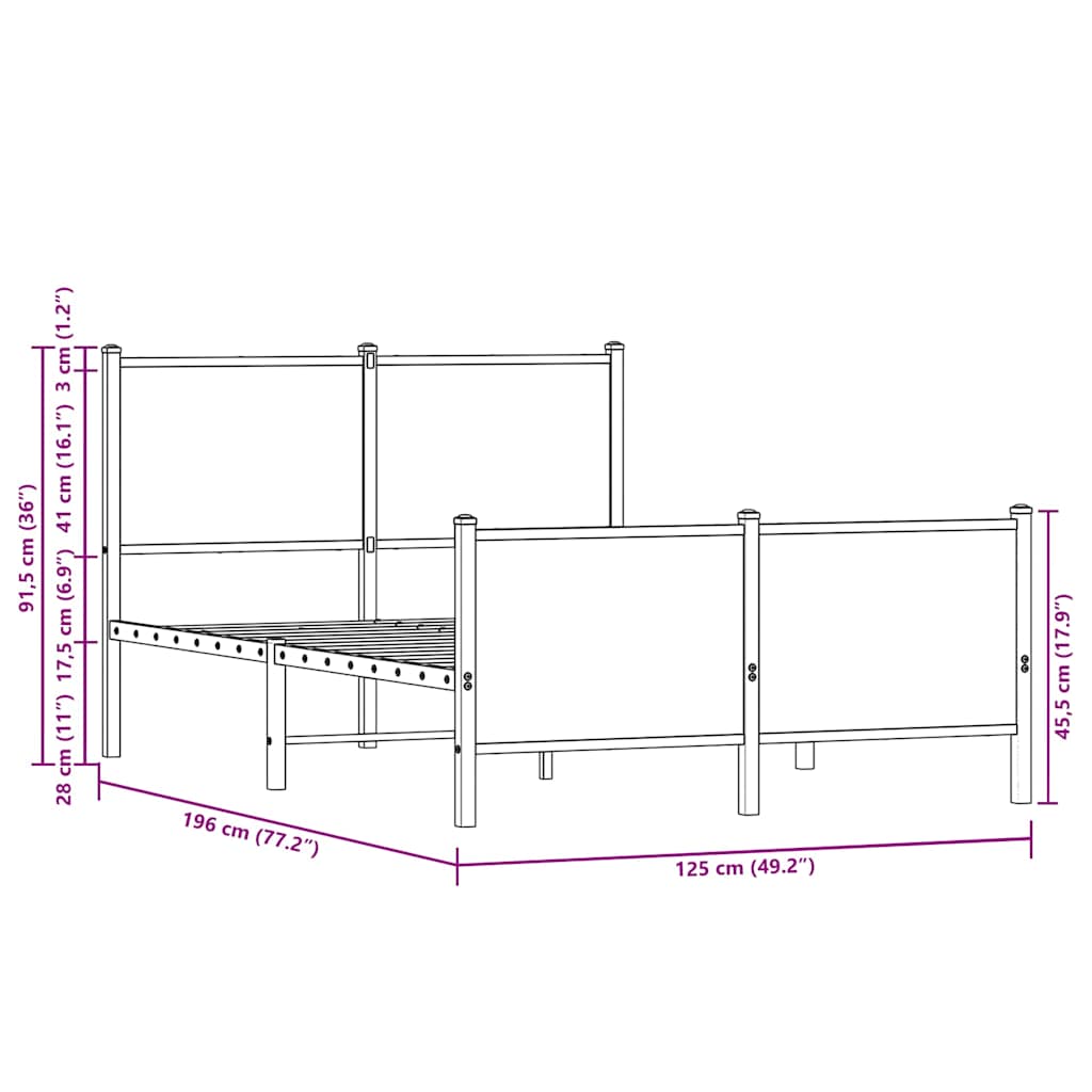 sengeramme uden madras 120x190 cm metal røget egetræsfarve
