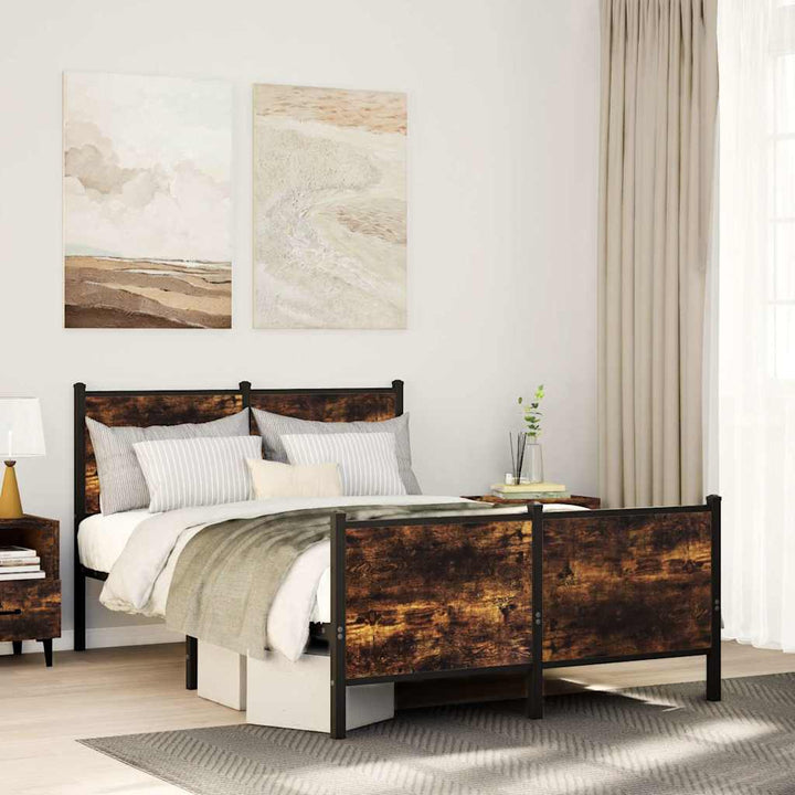 sengeramme uden madras 120x190 cm metal røget egetræsfarve