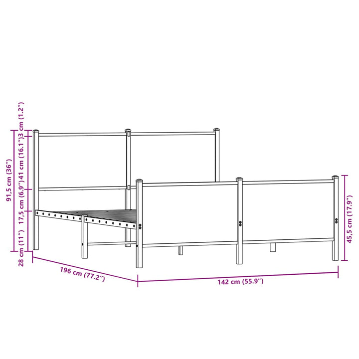 sengeramme uden madras 137x190 cm metal røget egetræsfarve