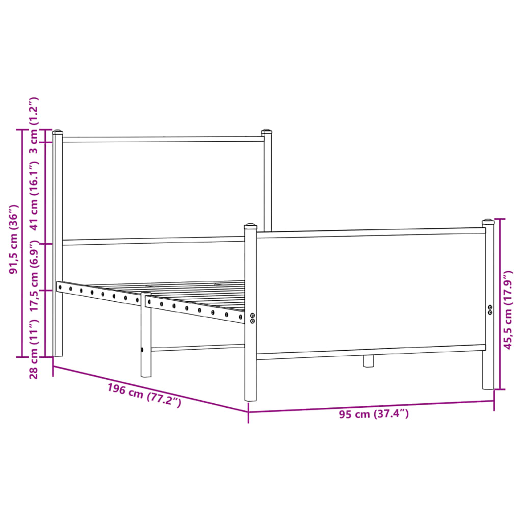 sengeramme uden madras 90x190 cm metal sonoma-eg