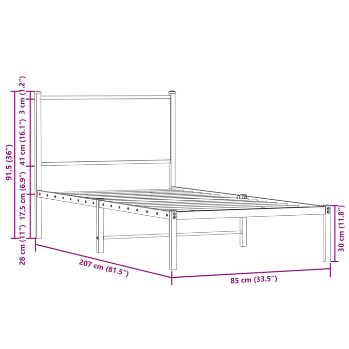 sengeramme 80x200 cm uden madras metal brun egetræsfarve