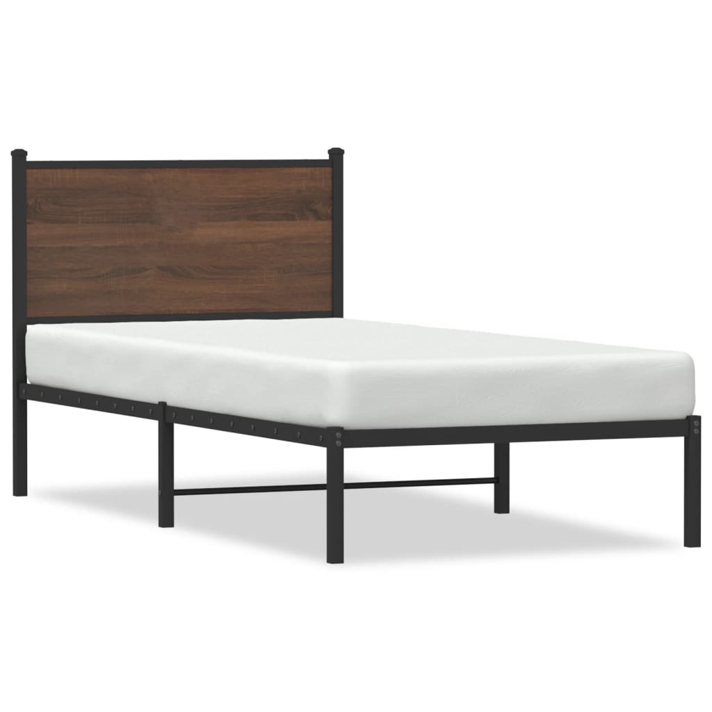 sengeramme 90x190 cm uden madras metal brun egetræsfarve
