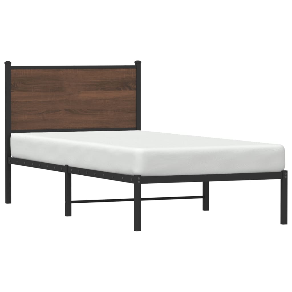 sengeramme 90x190 cm uden madras metal brun egetræsfarve