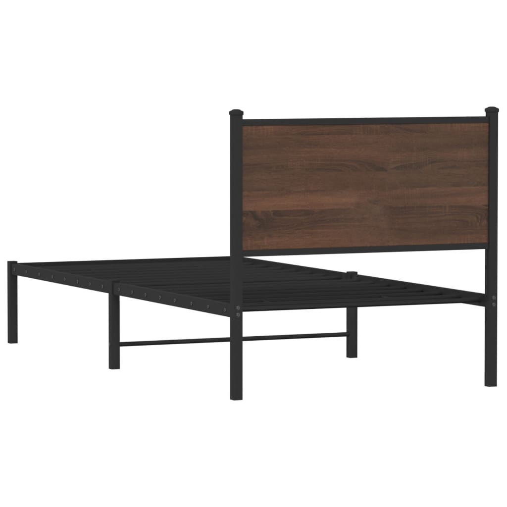 sengeramme 90x190 cm uden madras metal brun egetræsfarve