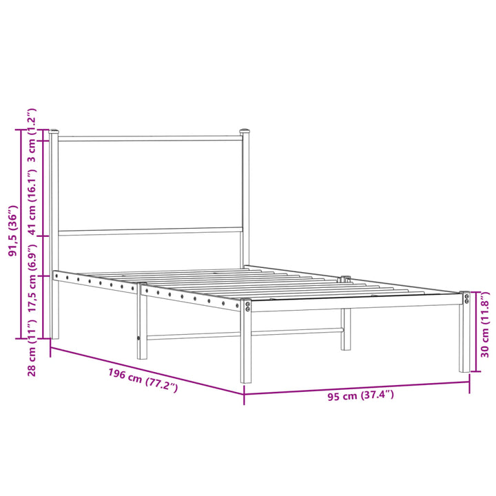 sengeramme 90x190 cm uden madras metal brun egetræsfarve