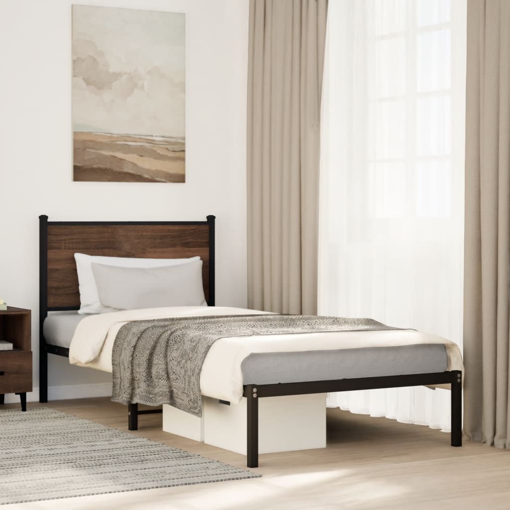 sengeramme 90x190 cm uden madras metal brun egetræsfarve