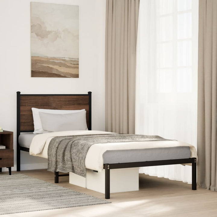 sengeramme 90x190 cm uden madras metal brun egetræsfarve