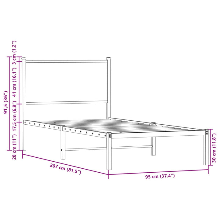sengeramme 90x200 cm uden madras metal brun egetræsfarve