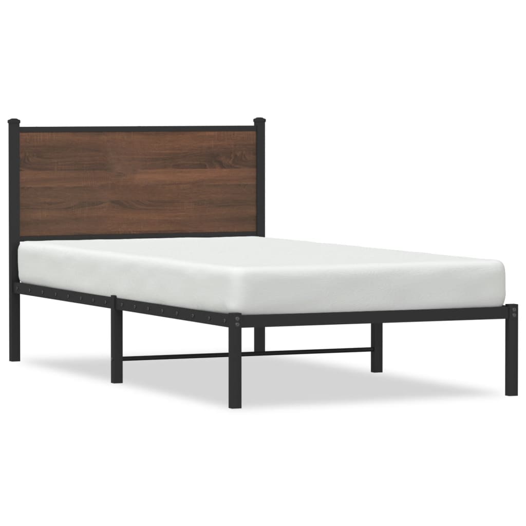 sengeramme 107x203 cm uden madras metal brun egetræsfarve