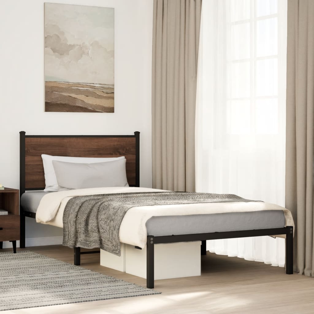 sengeramme 107x203 cm uden madras metal brun egetræsfarve