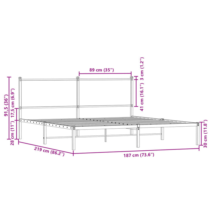 sengeramme uden madras 183x213 cm metal brun egetræsfarve