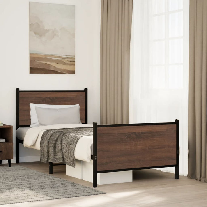 sengeramme 90x190 cm uden madras metal brun egetræsfarve