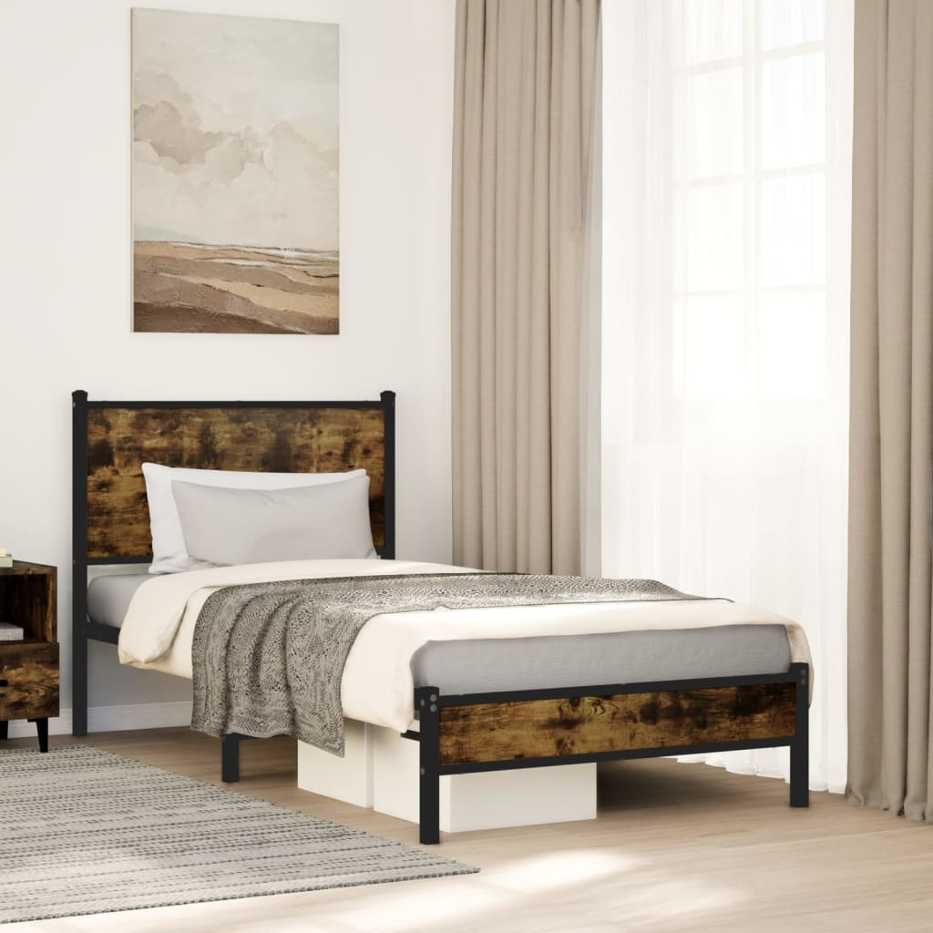 sengeramme uden madras 75x190 cm metal røget egetræsfarve