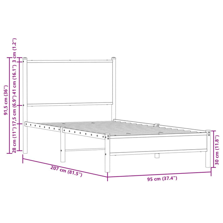 sengeramme uden madras 90x200 cm metal røget egetræsfarve