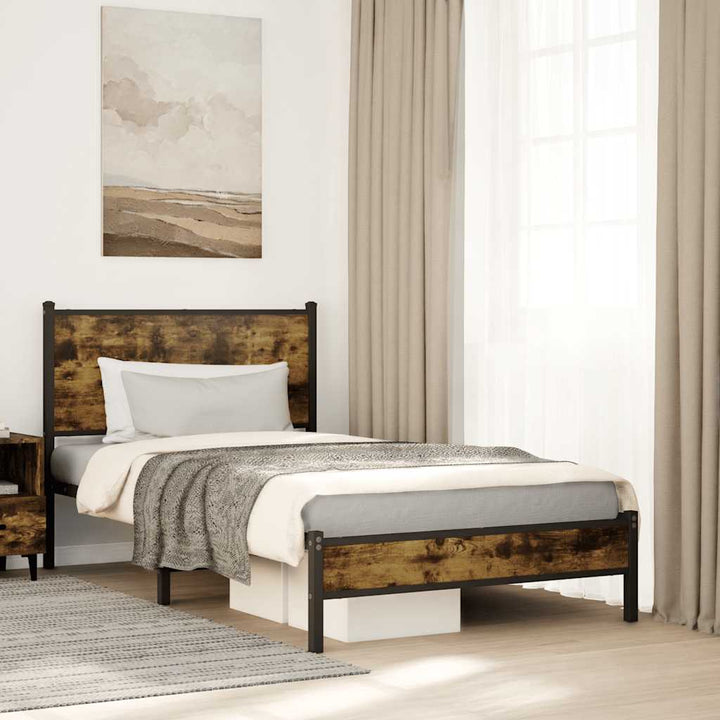 sengeramme uden madras 100x200 cm metal røget egetræsfarve