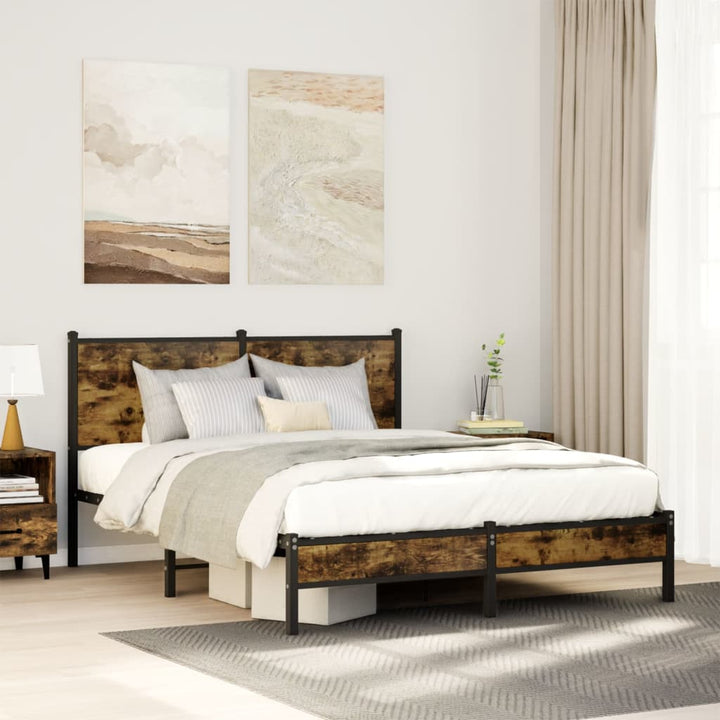 sengeramme uden madras 137x190 cm metal røget egetræsfarve