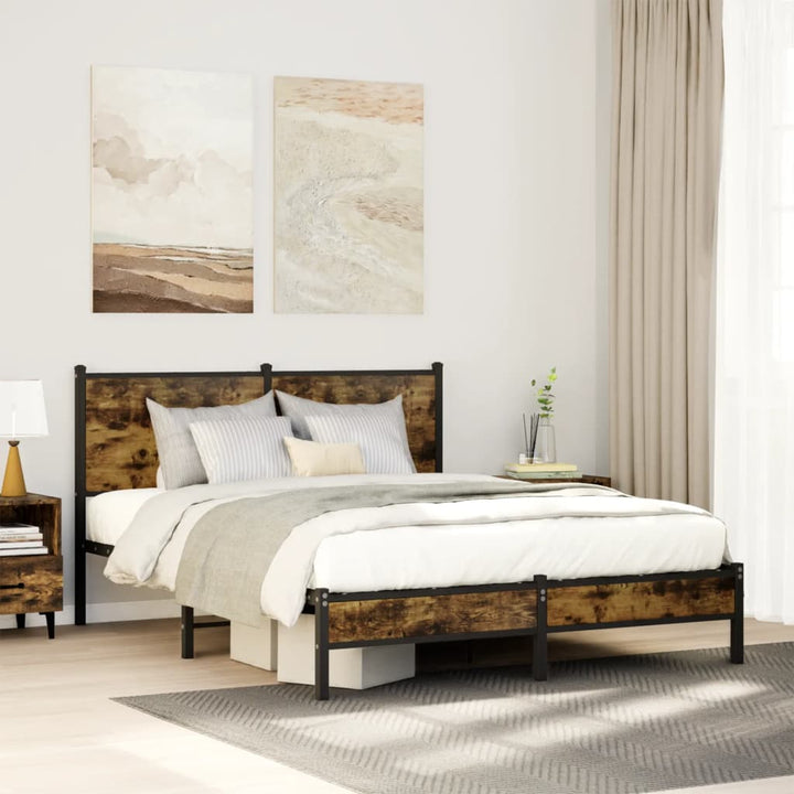 sengeramme uden madras 140x190 cm metal røget egetræsfarve
