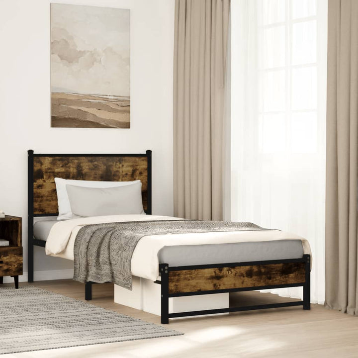 sengeramme uden madras 90x200 cm metal røget egetræsfarve