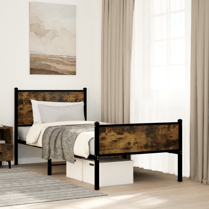 sengeramme uden madras 75x190 cm metal røget egetræsfarve