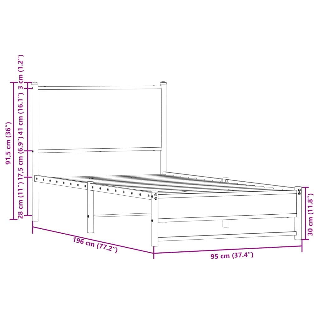 sengeramme uden madras 90x190 cm metal sonoma-eg