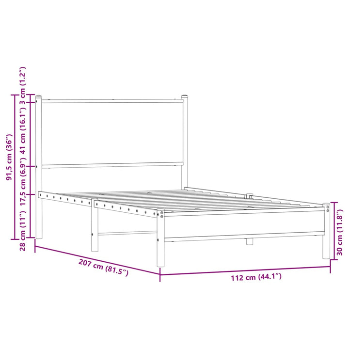 sengeramme 107x203 cm uden madras metal brun egetræsfarve