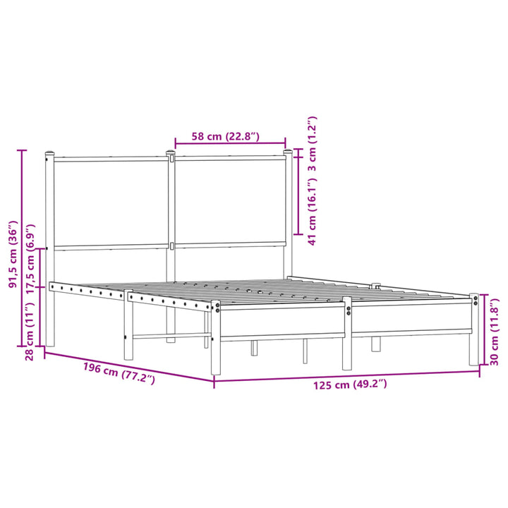 sengeramme 120x190 cm uden madras metal brun egetræsfarve