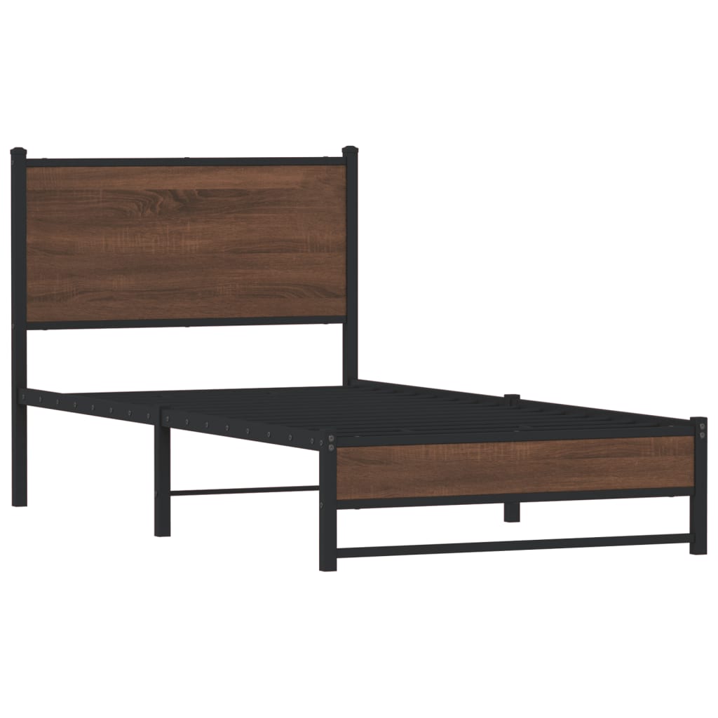 sengeramme 75x190 cm uden madras metal brun egetræsfarve