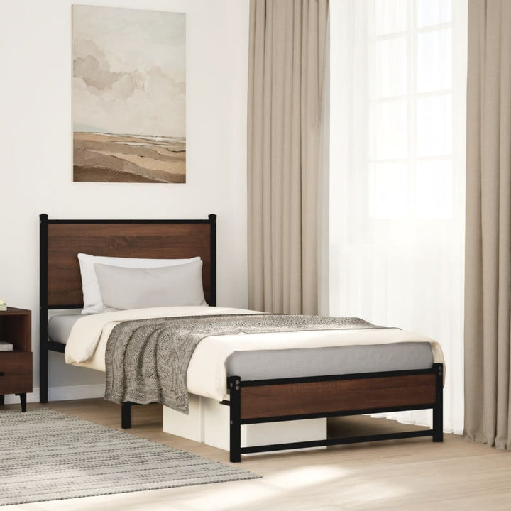 sengeramme 75x190 cm uden madras metal brun egetræsfarve