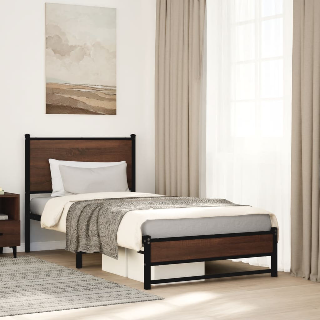 sengeramme 80x200 cm uden madras metal brun egetræsfarve