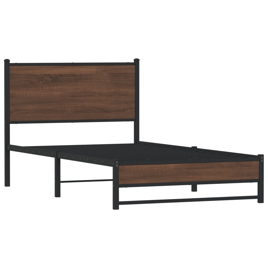sengeramme 100x190 cm uden madras metal brun egetræsfarve