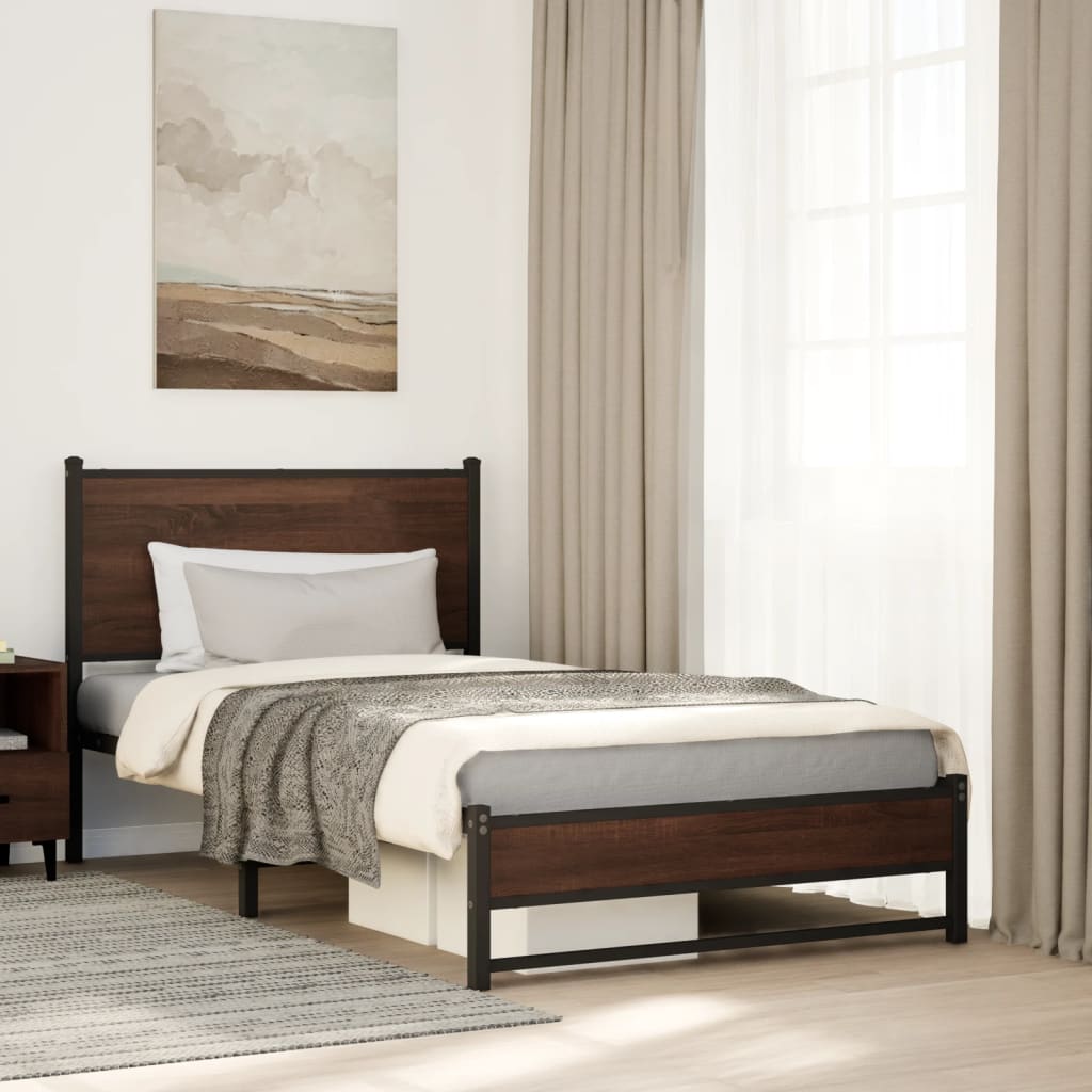 sengeramme 100x190 cm uden madras metal brun egetræsfarve