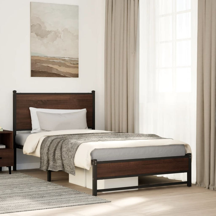 sengeramme 100x190 cm uden madras metal brun egetræsfarve