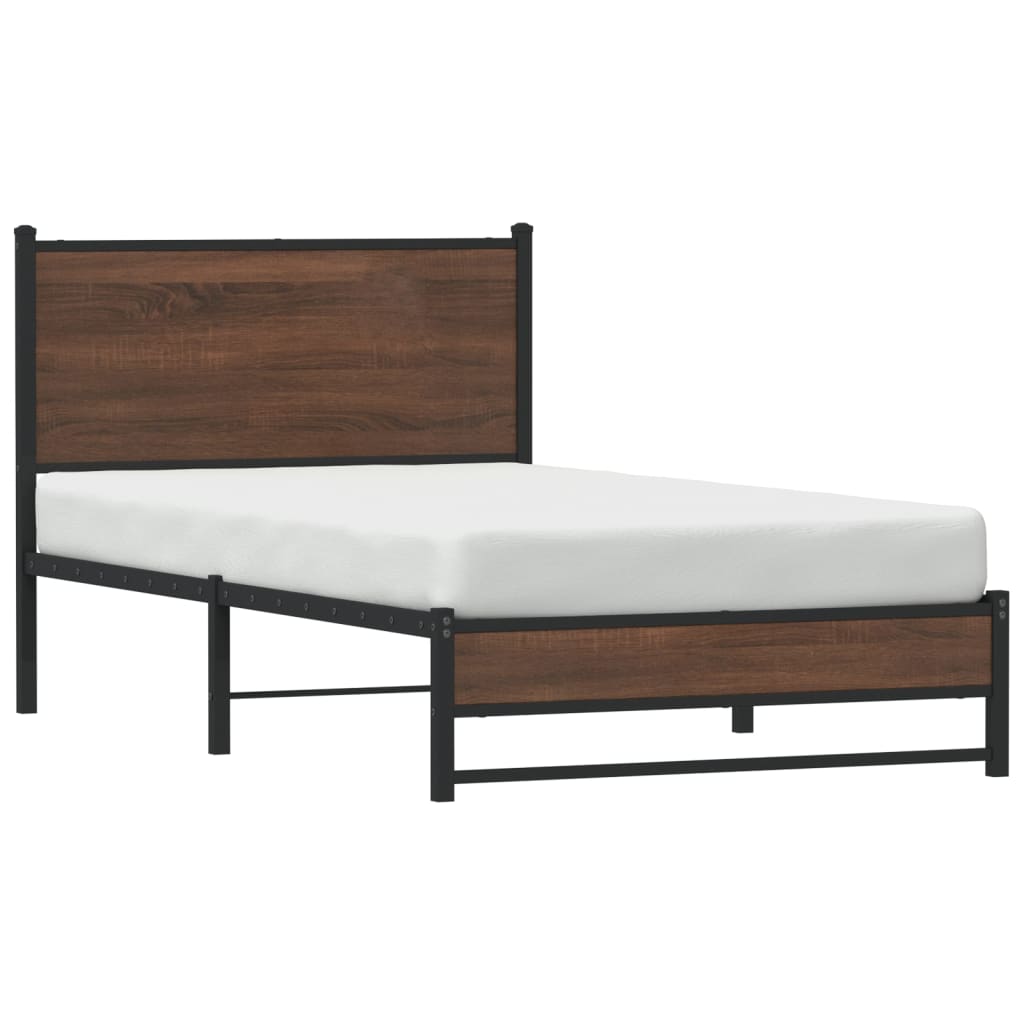 sengeramme 107x203 cm uden madras metal brun egetræsfarve