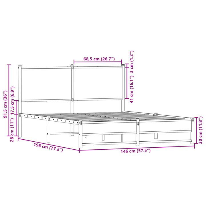 sengeramme 140x190 cm uden madras metal brun egetræsfarve