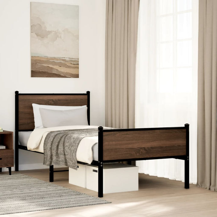 sengeramme 75x190 cm uden madras metal brun egetræsfarve