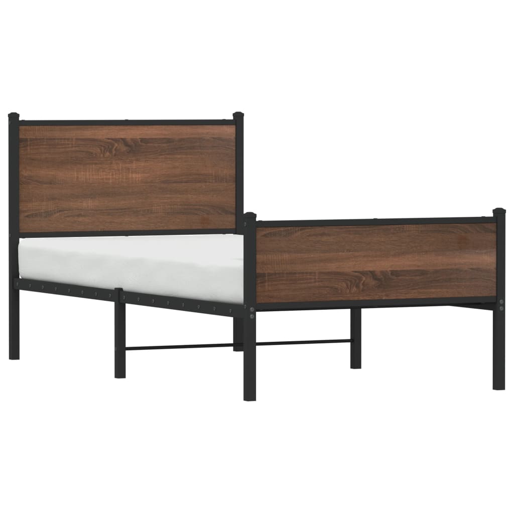 sengeramme 90x190 cm uden madras metal brun egetræsfarve