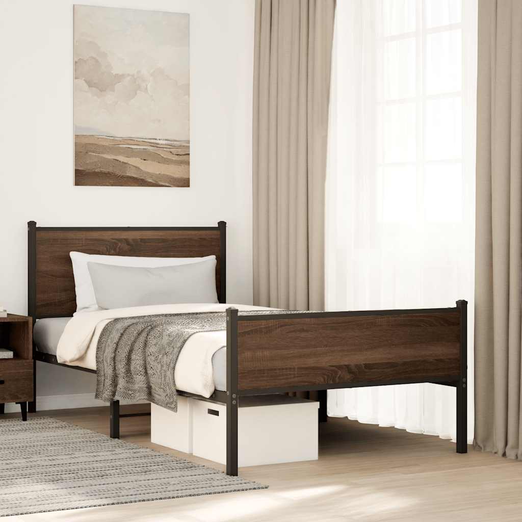 sengeramme 107x203 cm uden madras metal brun egetræsfarve
