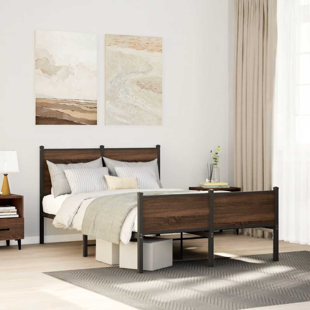 sengeramme 120x190 cm uden madras metal brun egetræsfarve