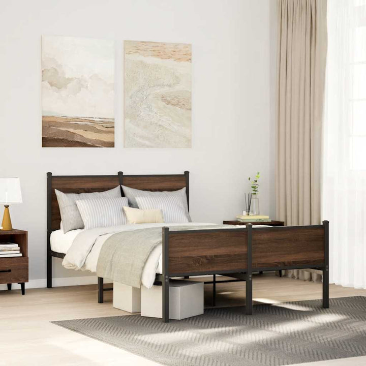 sengeramme 120x190 cm uden madras metal brun egetræsfarve