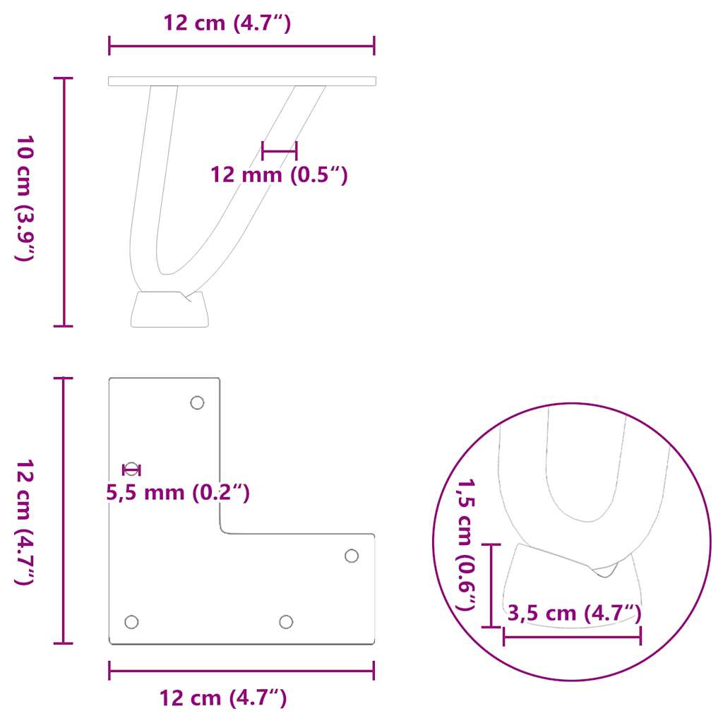 hårnåleben til sofabord 4 stk. sort 10 cm massivt stål