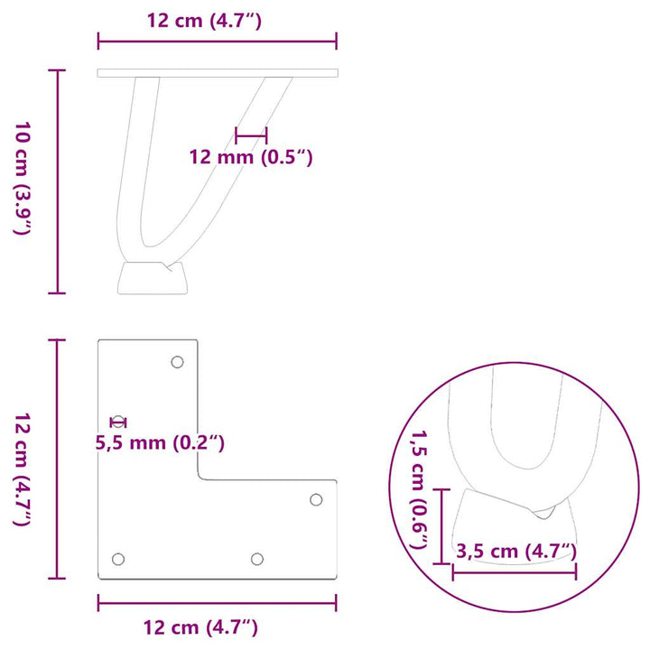 hårnåleben til sofabord 4 stk. sort 10 cm massivt stål