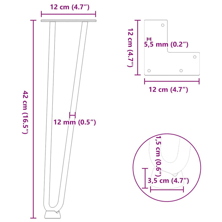 hårnåleben til sofabord 4 stk. sort 42 cm massivt stål