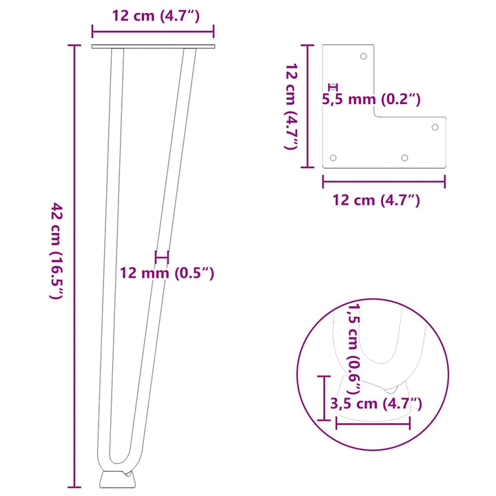 hårnåleben til sofabord 4 stk. hvid 42 cm massivt stål